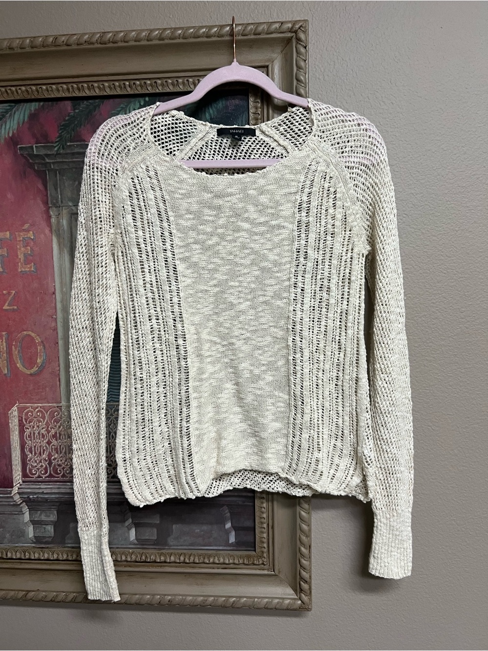 Tahari Cream Open-Weave Scoop Neck Sweater